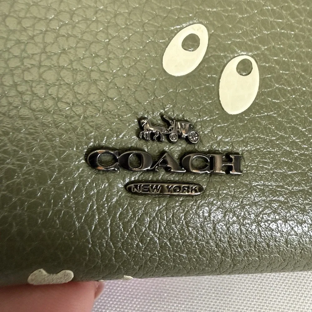 Coach Disney Snow White Olive Green Zip Around Wallet Spooky Eyes